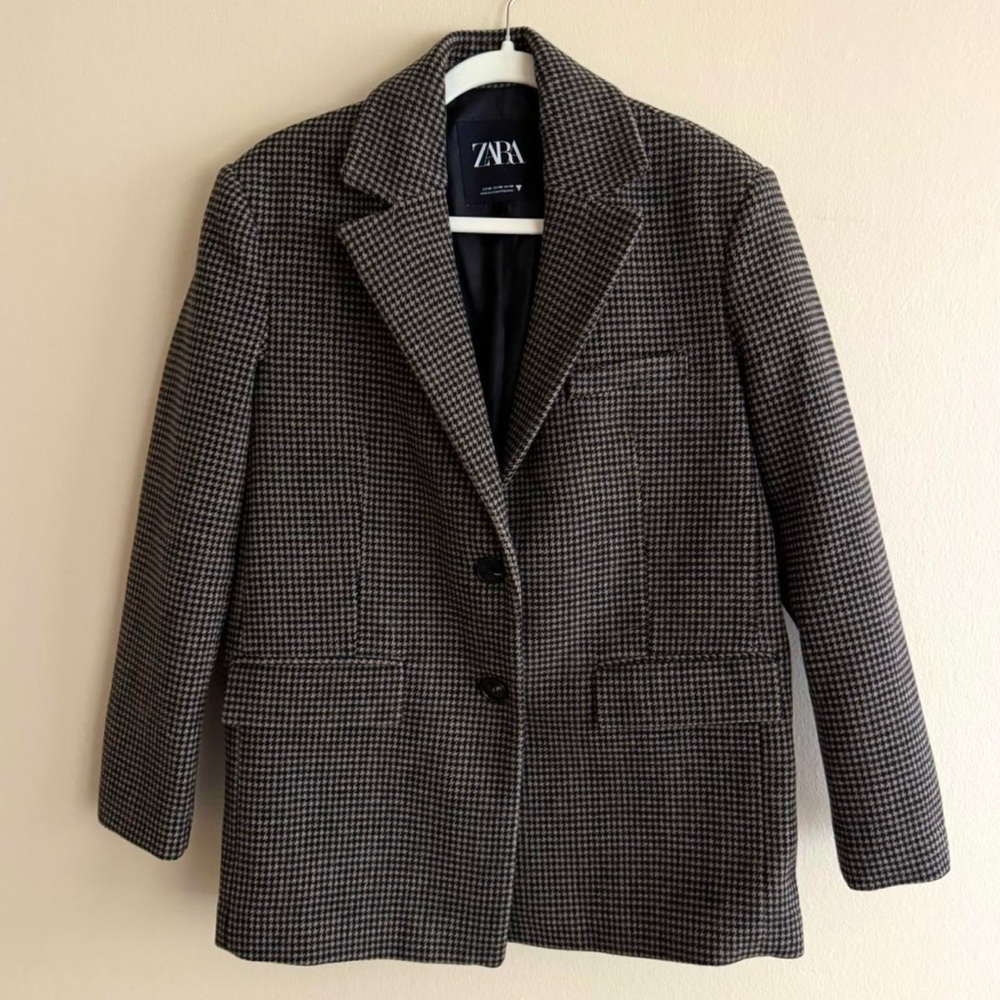 Zara Wool Houndstooth Blazer Jacket